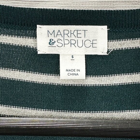 Market & Spruce Sweater Womens Small Cardigan Green Stripe Stretch Knit Open - Picture 4 of 8